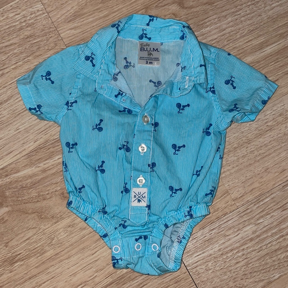 Baby B.U.M button down onesie for baby boy.